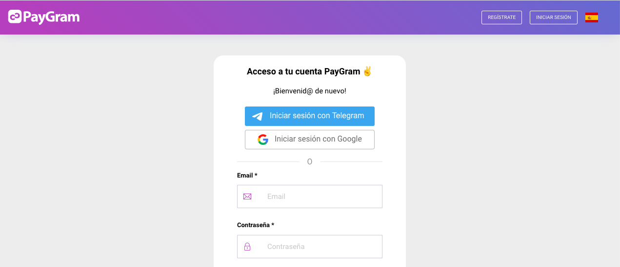 Iniciar sesión con Google como comprador en PayGram